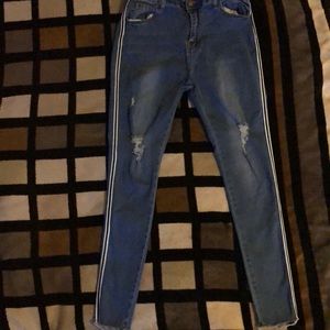 Tuxedo Stripe Side Ripped Jeggings